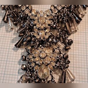 Premier Designs Silver Diamond Floral Detachable Pendant Statement Long Necklace